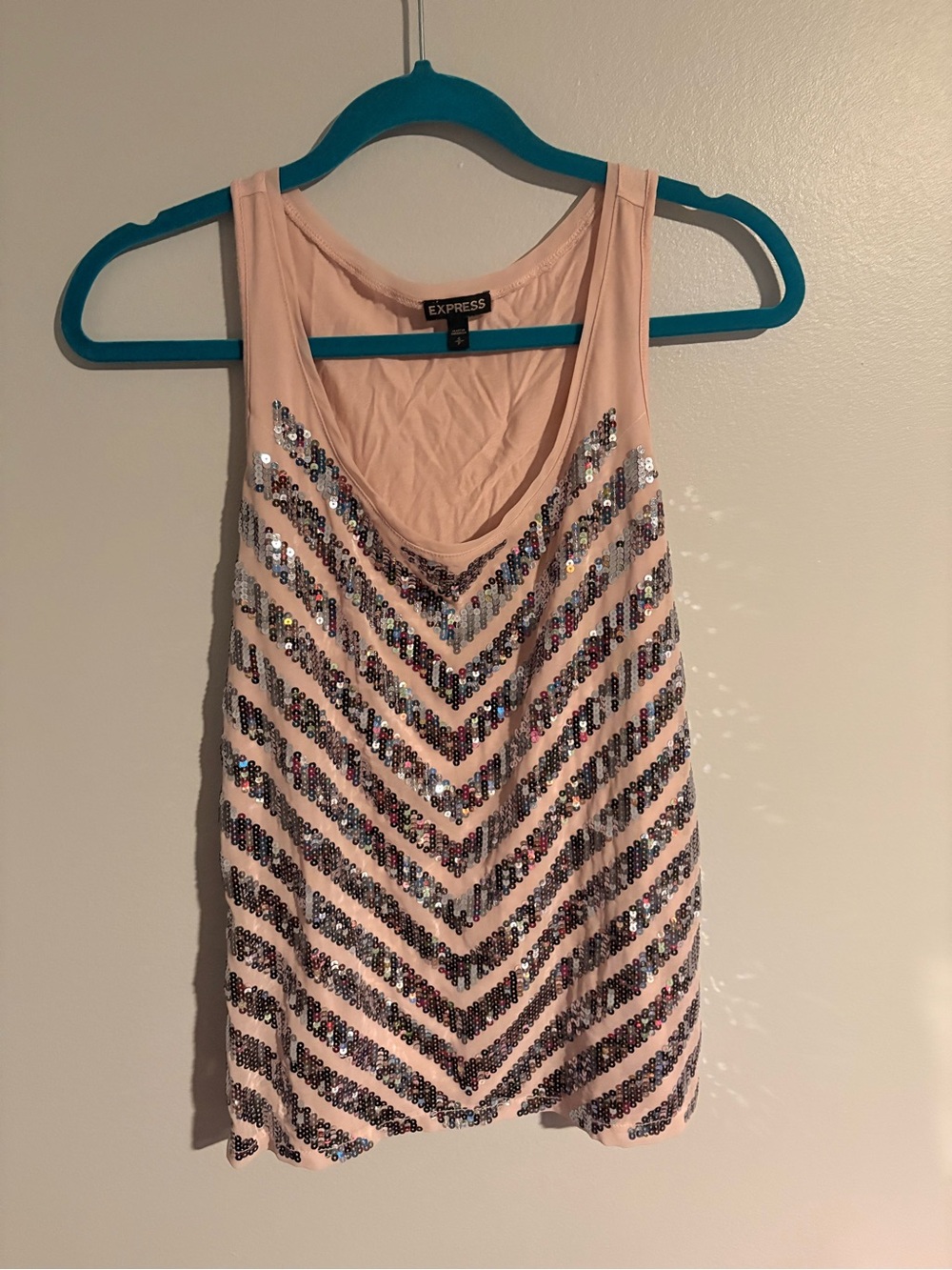 Express Women's Pink Sequin Chevron Tank Top